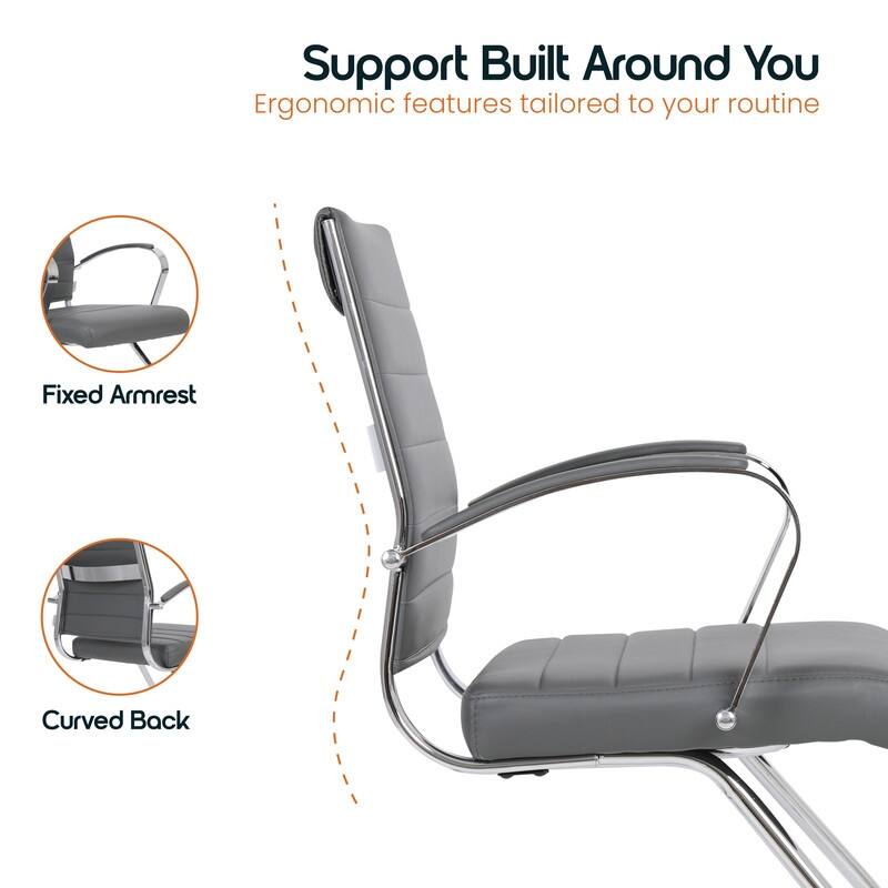 Benmar Series Mid Back Modern Leather Office Executive Desk Chair, Ergonomic Seating with Stainless Steel Sled Base