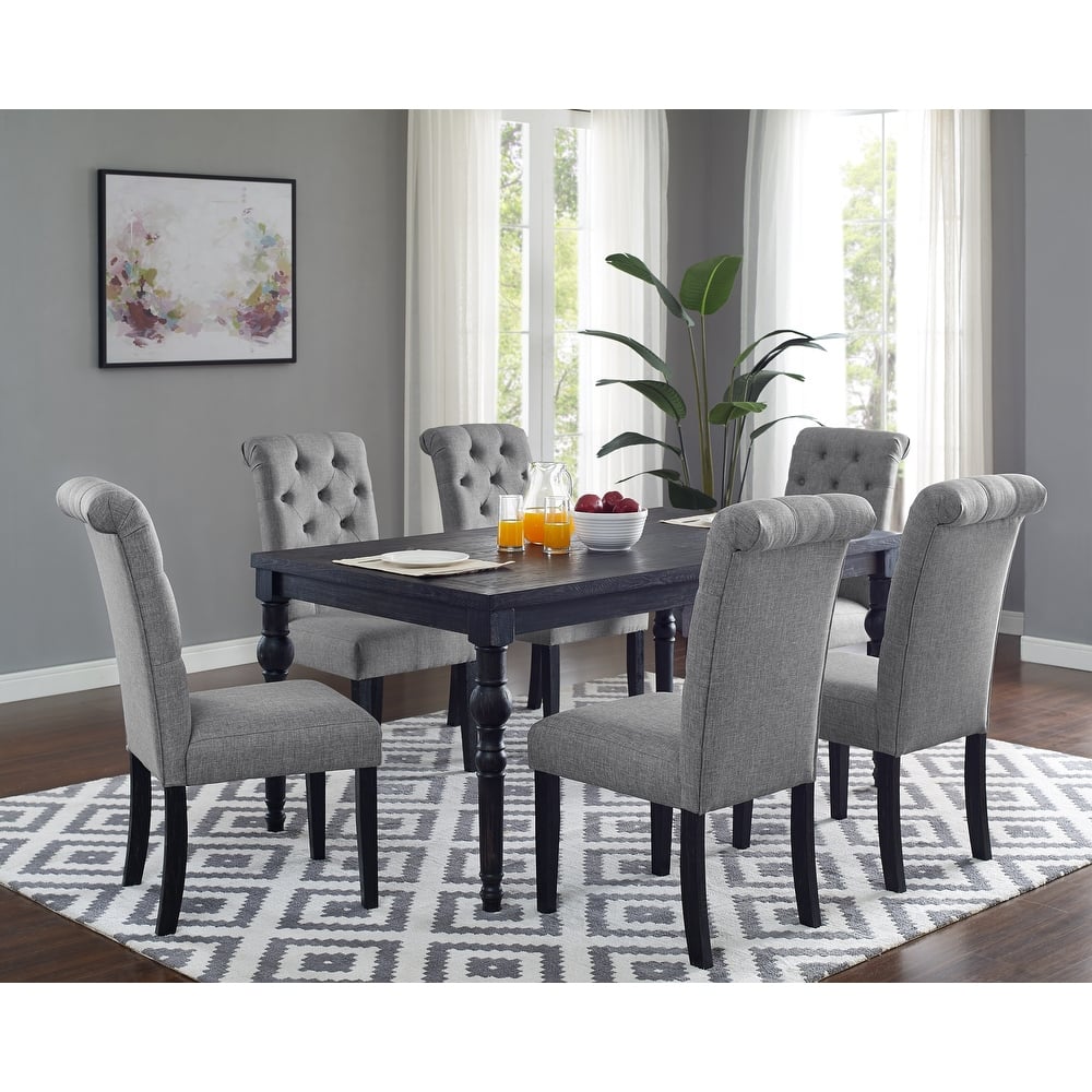 Roundhill Furniture Leviton 7-pc. Dark-wash Wood Dining Set w/ Turned Legs