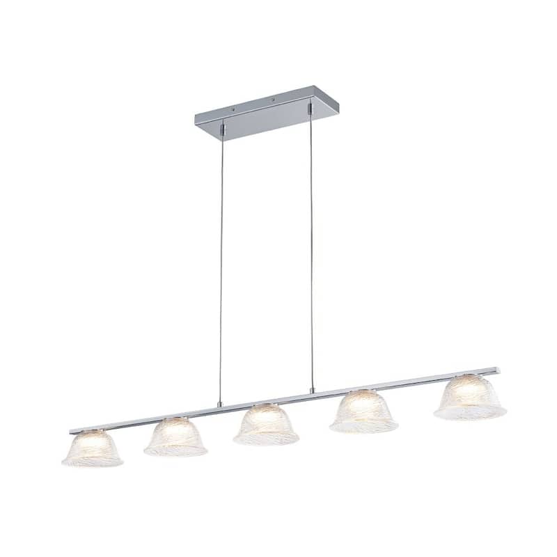 Modern 5-Light Bell Glass Chrome Linear LED Chandelier - N/A