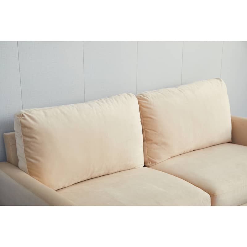 Beige Sofa with Wood and Fabric, 70x33x34 inches