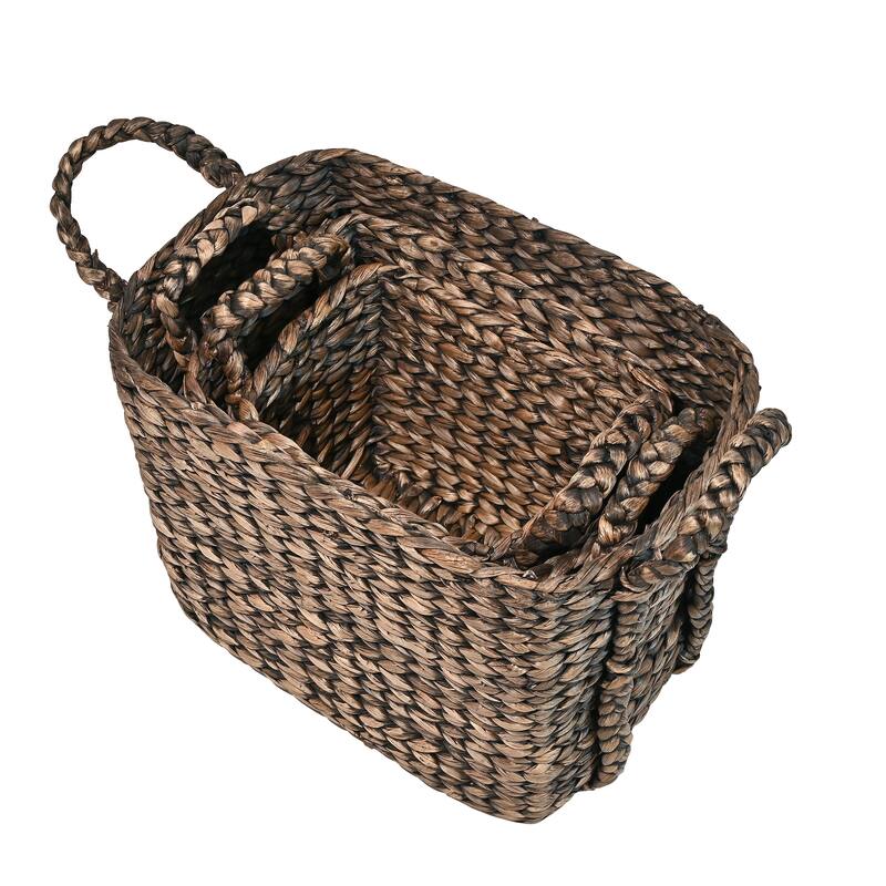 Handwoven Rectangle Storage Floor Baskets with Handles (Set of 3)