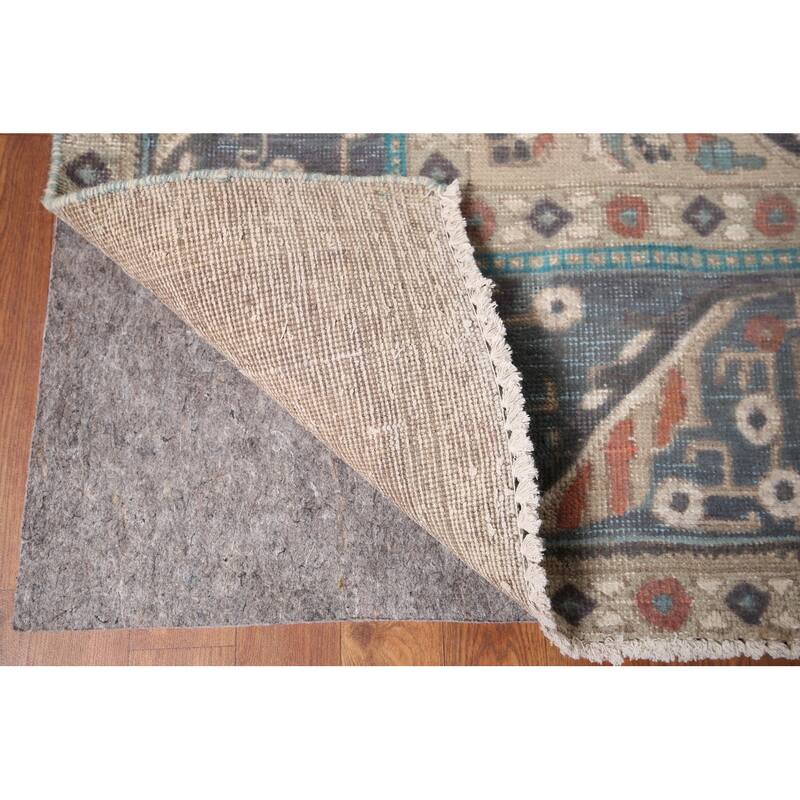 Blue Distressed Tabriz Vintage Persian Area Rug Handmade Wool Carpet - 9'7" x 12'3"