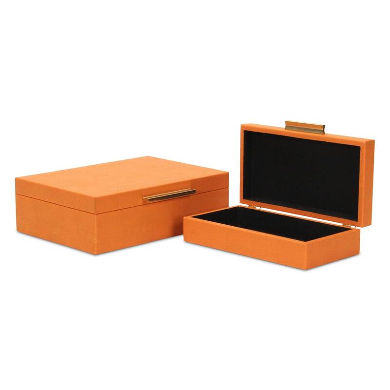 Faux Shagreen Rectangular Storage Box Set - 11.75" - Orange - Set of 2