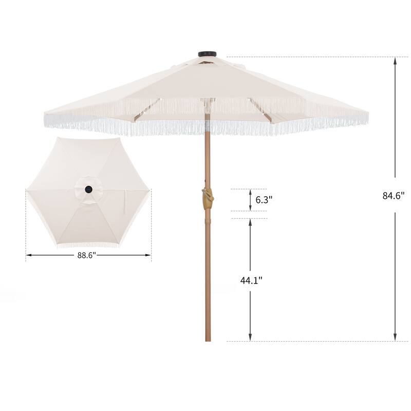 Autlaycil 7.5 ft Outdoor Patio Umbrella with 18 LED Lights Solar & Tassel.