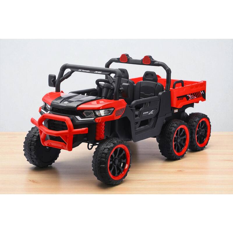 24V 2-Seater Kids Ride On Dump Truck with Remote, 4WD 6-Wheel UTV Car with Electric Dump Bed, LED Lights & Music - Red