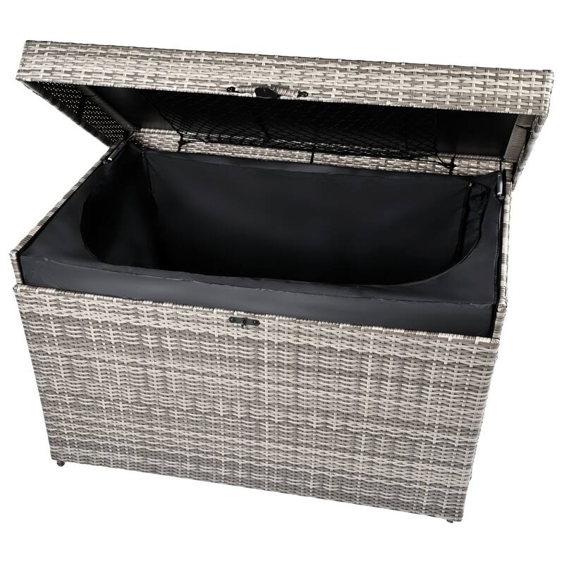 230 Gallon Wicker Deck Box with Wheels,All-Weather Outdoor Storage Box,Rattan Storage Bin - N/A