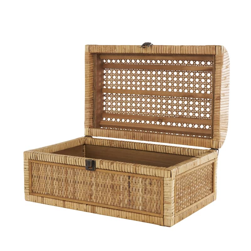 Rattan Handmade Woven Storage Decorative Box with Curved Tops and Wrapped Edges - Set of 2 Brown - Roche River Decor