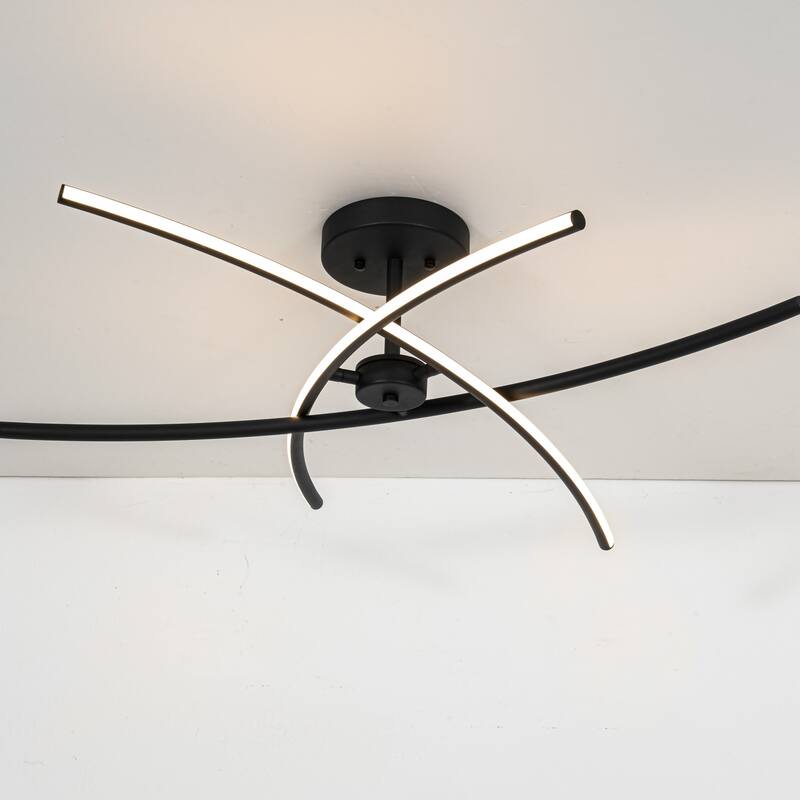 1-Light Cross-Arc Tube LED Flush Mount Ceiling Light with Warm 3000K Light for Living Room