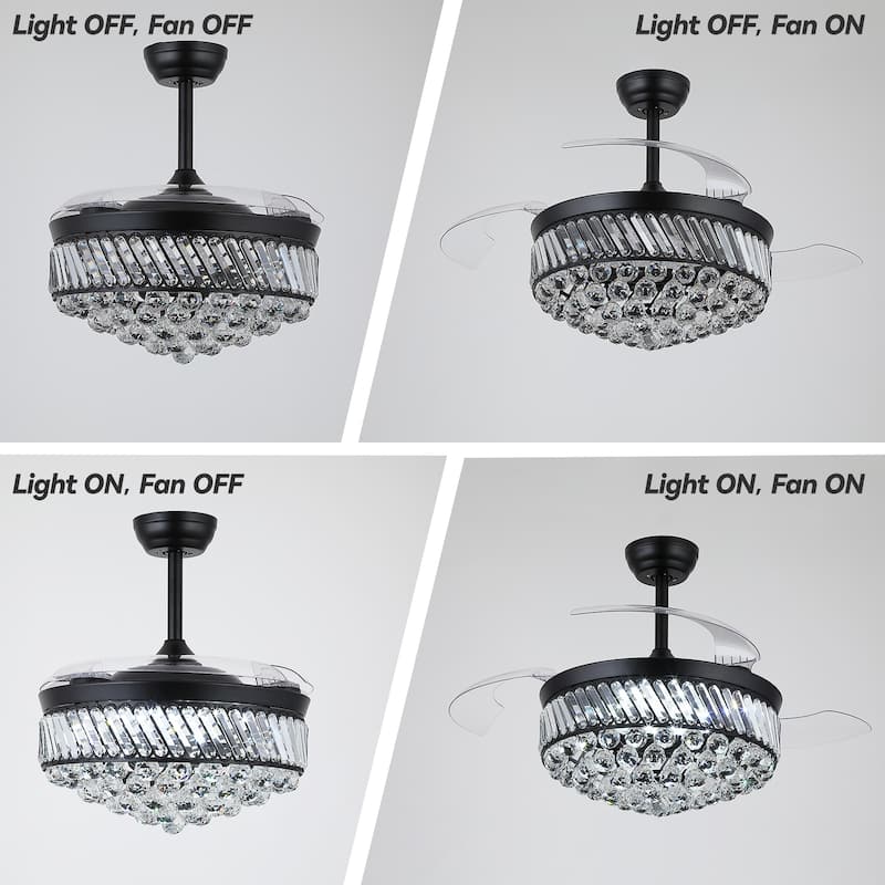 48" Crystal Fandelier Ceiling Fan with Light and Retractable Blades LED Dimmable for Bedroom Living Room - 48 Inches