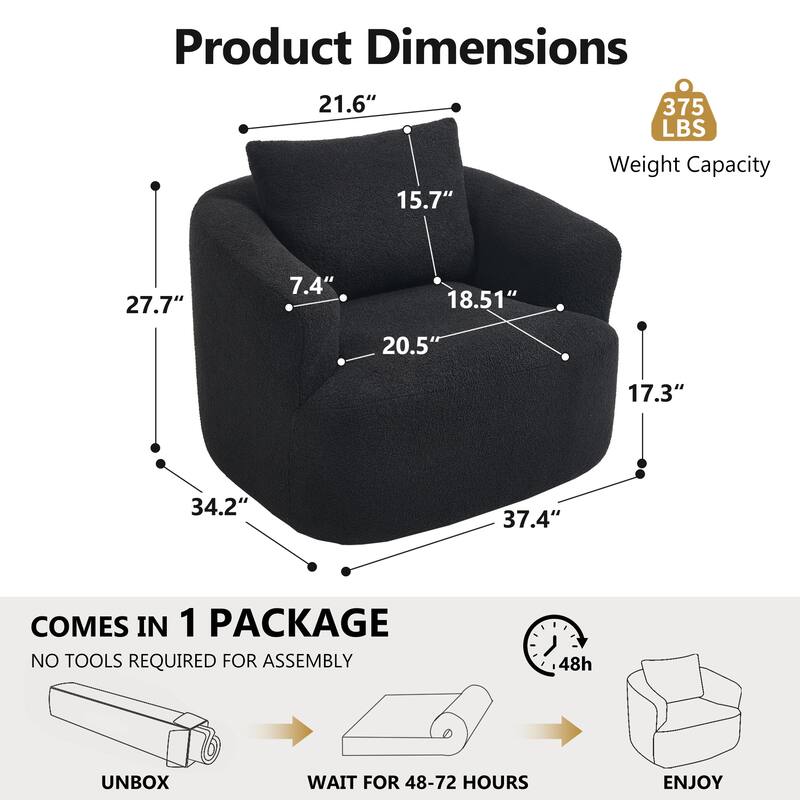 Swivel Round Sofa Chaise, Upholstered Sofa Chair with One Soft Pillow, Single Sofa with Adjustable Pillow