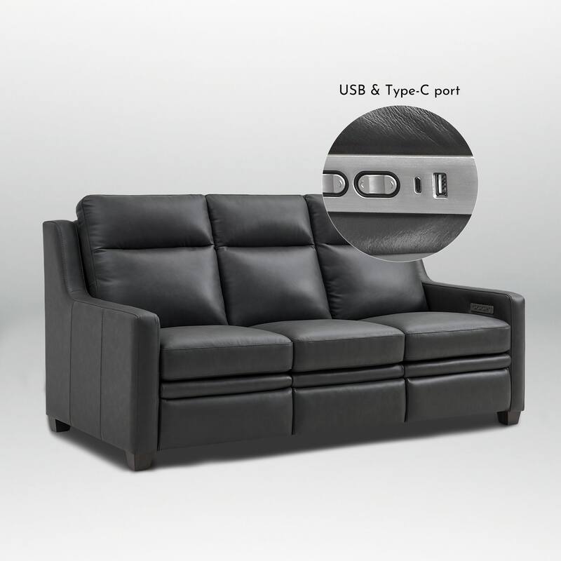 Genuine Leather Recliner Sofa 78" Triple-Motor Power Zero-Wall Reclining 3-Seat Sofa with USB&USB-C Port