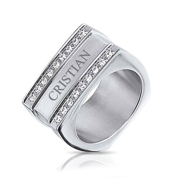 Shop Mens Cz Engravable Rectangle Signet Ring Silver Tone Stainless Steel On Sale Overstock 17988227