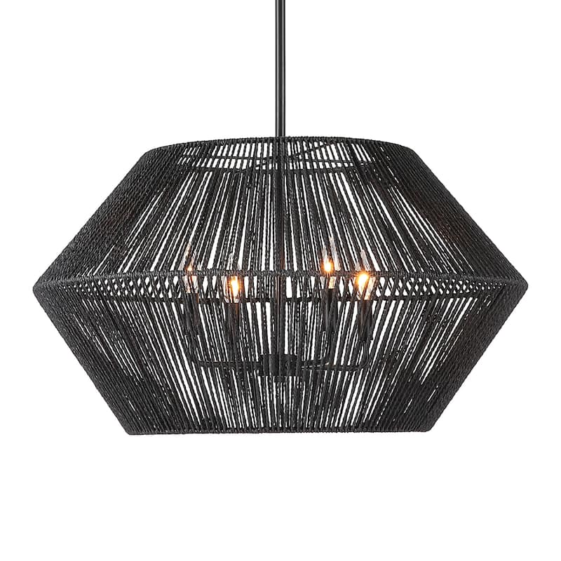 Uttermost 21589 Suva 4 Light 28" Wide Pendant with Rope Shade - Matte Black