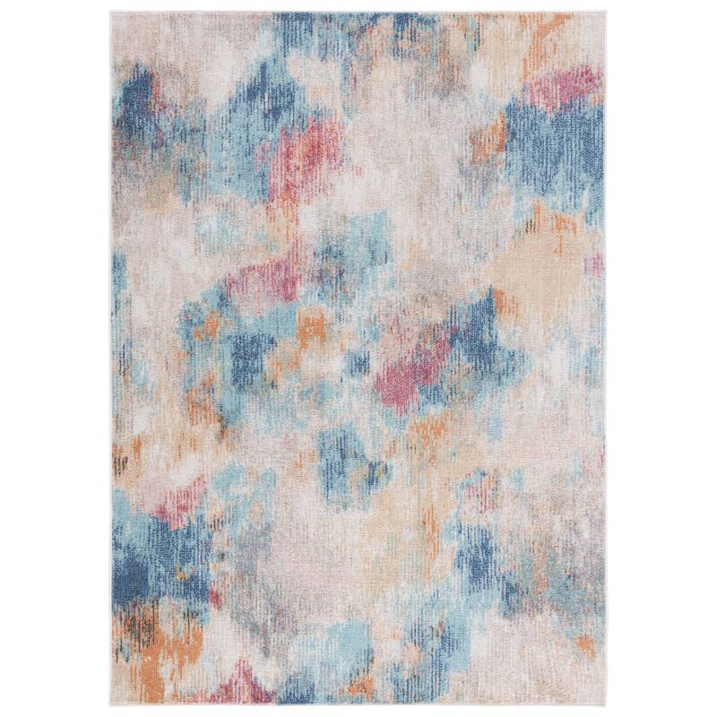 SAFAVIEH Phoenix Nelly Modern Abstract Rug - 6'7" Square - Aqua/Gold Rose