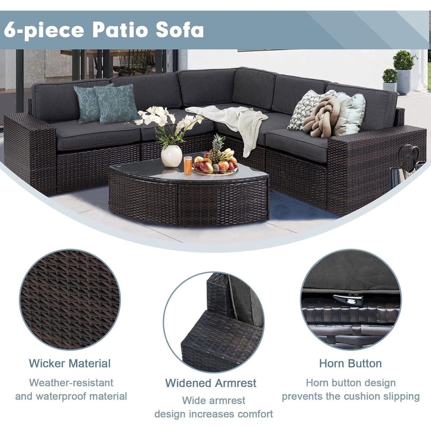 Suncrown outdoor patio furniture wicker sofa 2025 sectional sets with cushions glass coffee table
