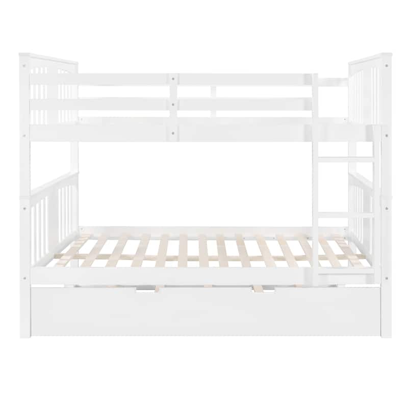 Full Pine Bunk Bed with Trundle and Ladder, Convertible to Two Beds
