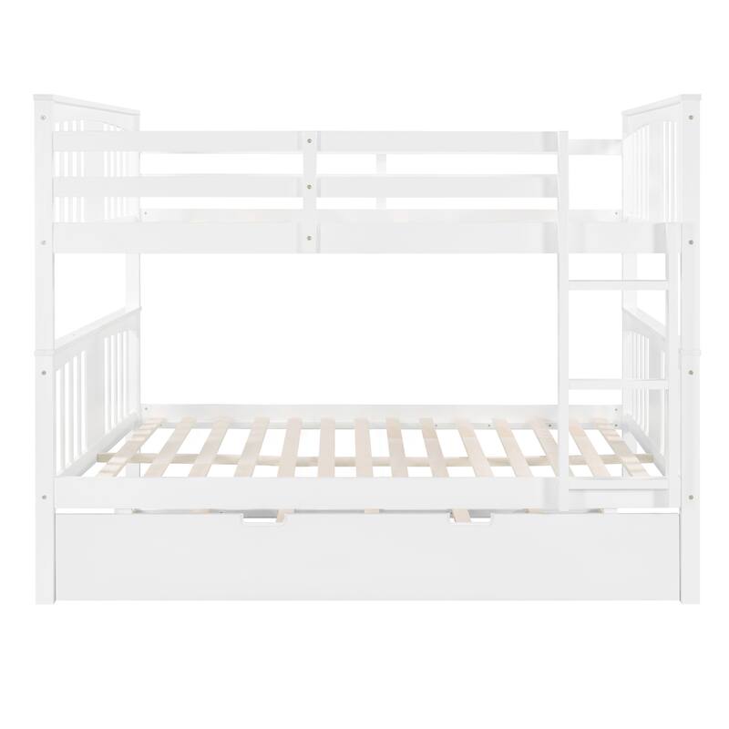 Full over Full Bunk Bed with Twin Size Trundle and Ladder-Gray