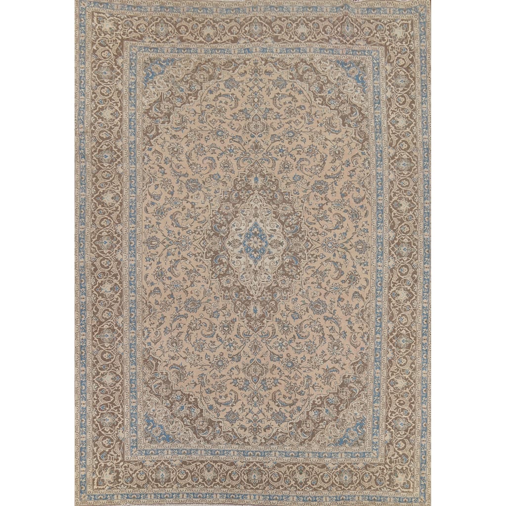 Traditional Mashad Persian Vintage Area Rug Handmade Wool Carpet - 9'9"x 12'8"