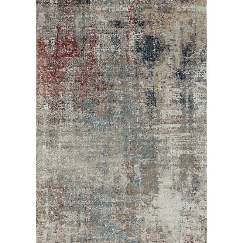 Trellis Beige, Rose, Brown, Blue and Red Abstract Indoor/Outdoor Rug - 5'3" by  7'6''