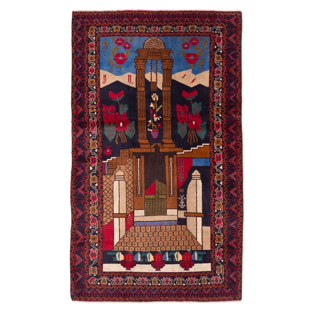 ECARPETGALLERY Hand-knotted Teimani Dark Navy, Red Wool Rug - 3'7 x 6'4