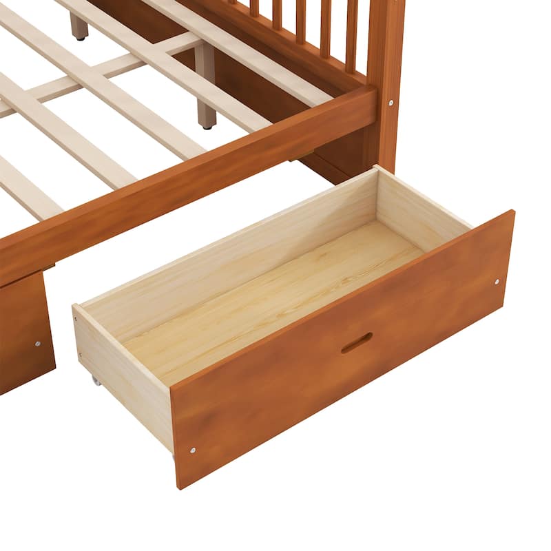 Wooden Canopy Bed Platform Bed with Storage Drawers and Slats Support