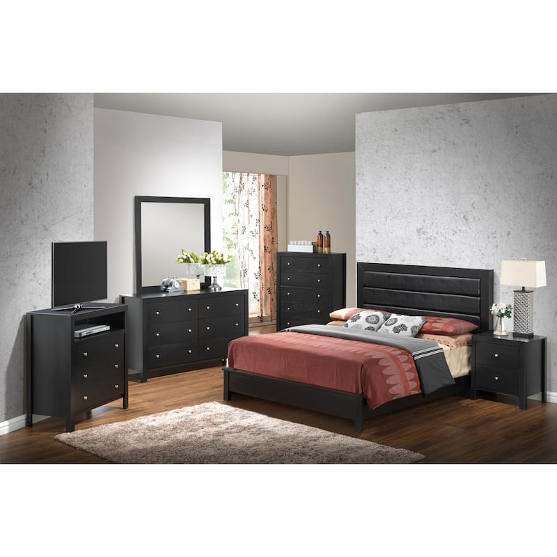 Roomfitters Upholstered Platform Bed Frame with Horizontal Channel Padded Headboard, No Box Spring Needed