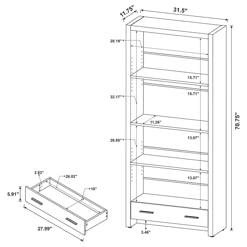 Skylar 71-inch 4-shelf Bookcase with Drawer Cappuccino - 31.50" x 11.75" x 70.75"