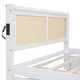 preview thumbnail 14 of 15, Queen Size Bed Frame w/ Rattan Headboard & Sockets Wooden Platform Bedframe w/ Trundle & Storage Drawers, Noise-Free-White