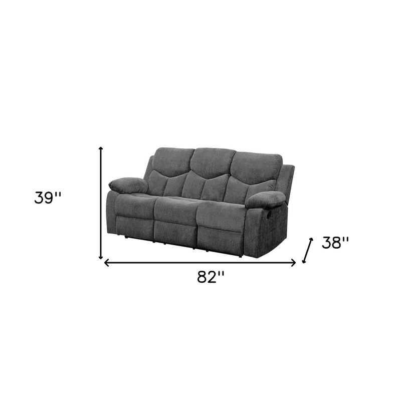 HomeRoots 82" Gray Chenille Reclining Sofa With Black Legs - 82