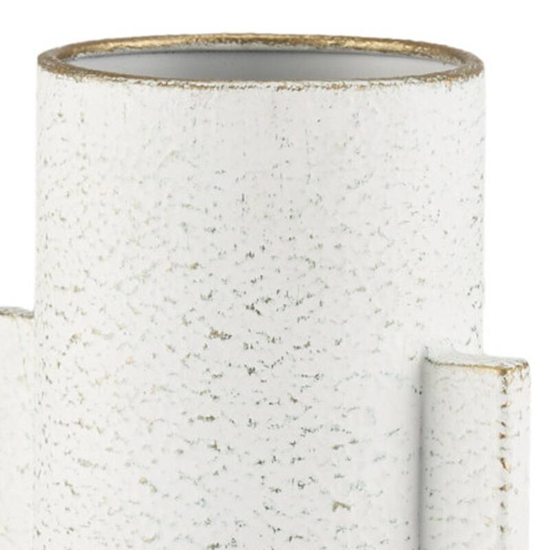 13" Off White And Gold Metal Table Vase - 7.87