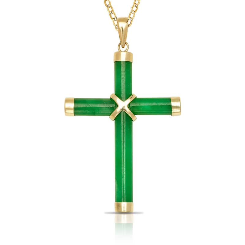 Curata 14k Yellow Gold 18" Green Jade, Onyx or Lapis Cross Pendant Necklace (20mm x 35mm)
