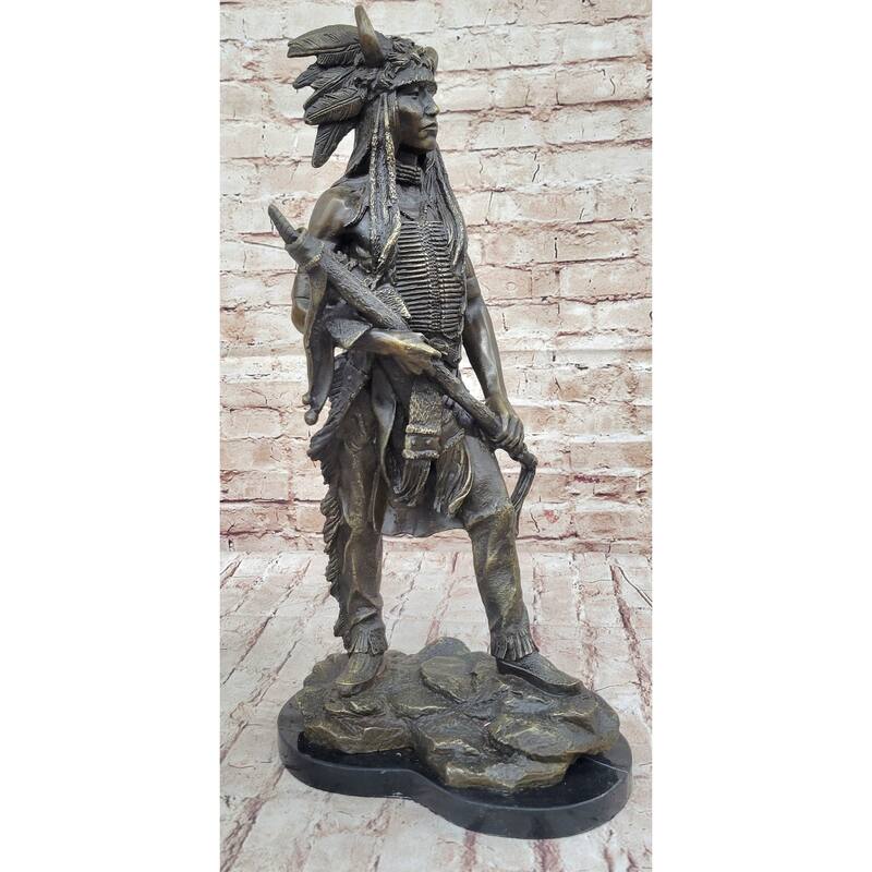 Native American Indian Warrior Bronze Metal Statue Sculpture Figure Original Art