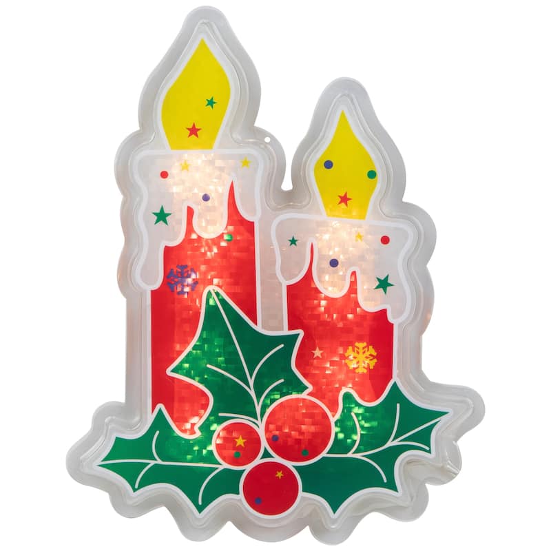 Lighted Berry Candle Christmas Window Silhouette - 12" - Clear Lights