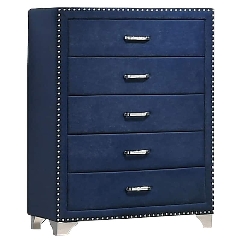 Melody Modern Classic Upholstered 5-drawer Bedroom Chest - Pacific Blue