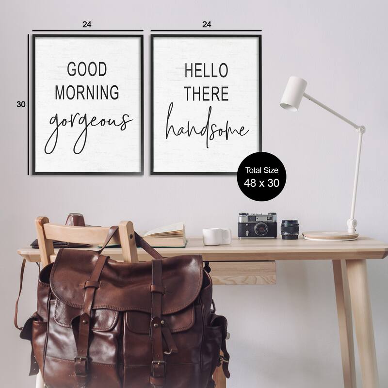 Stupell Good Morning Gorgeous Hello There Handsome Romantic Phrases 2pc Multi Piece Framed Wall Art Set - Black