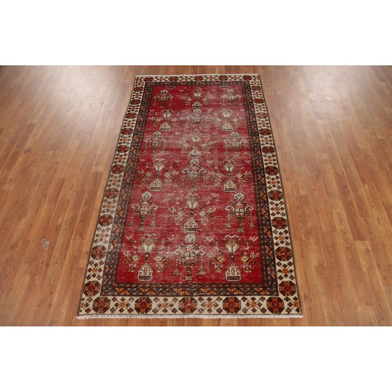 Geometric Balouch Persian Rug Hand-Knotted Traditional Wool Carpet - 3'7" x 6'6"