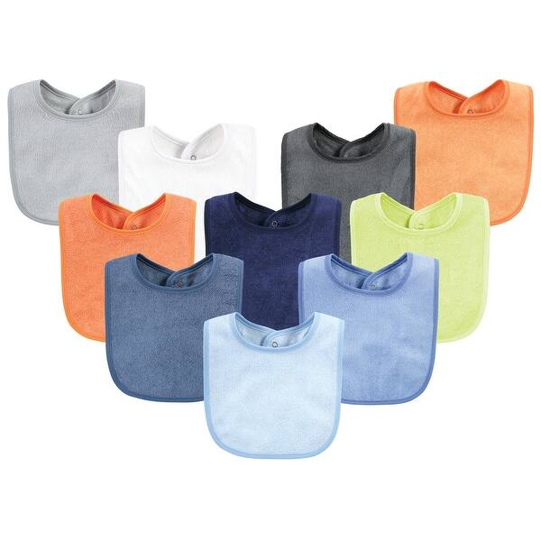 slide 1 of 1, Hudson Baby Infant Boys Rayon from Bamboo Bib with Waterproof Lining 10pk, Blue Orange, One Size - Blue Orange - One Size