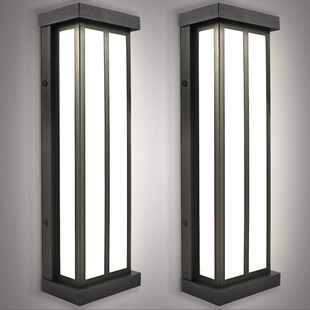 Luxrite LED Outdoor Wall Sconce, 16in Outdoor Wall Light, Black Aluminum, 3CCT 3000K 4000K 5000K, 15W, ETL, IP65 2-Pack
