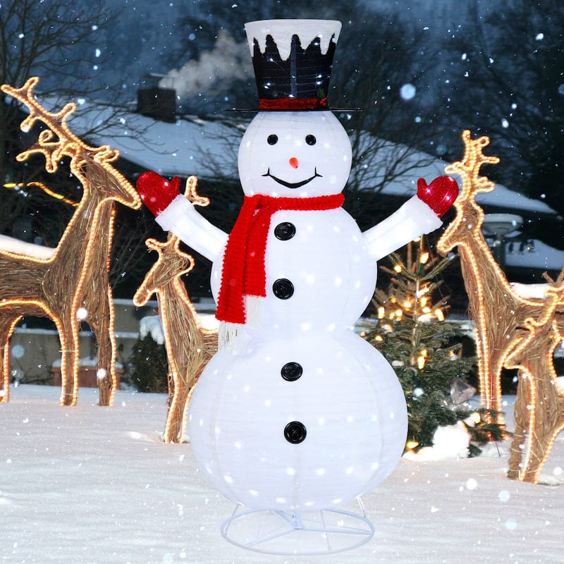 Gymax 6FT Pre-Lit Pop-Up Flannel Snowman Collapsible Christmas Decor - See Details