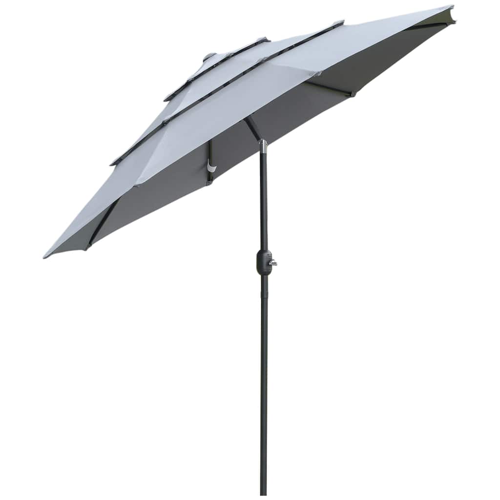 9FT 3-Tier Outdoor Patio Umbrella with Crank and Push Button Tilt, Dark Gray