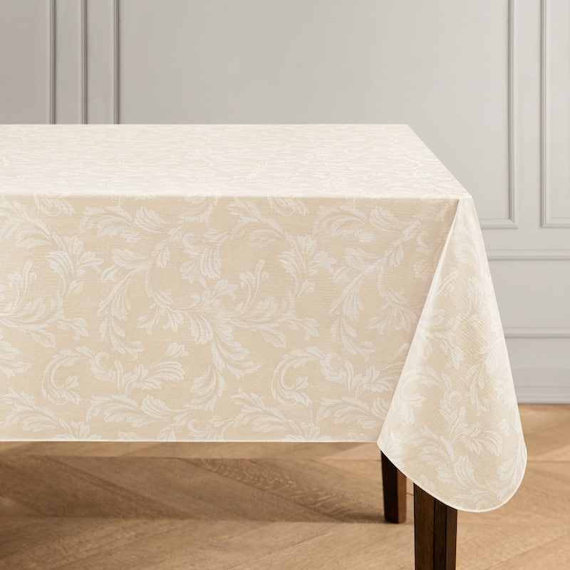 Camile Floral Scroll Damask Pattern Vinyl Indoor/Outdoor Tablecloth - 60x84 Oblong - Ivory