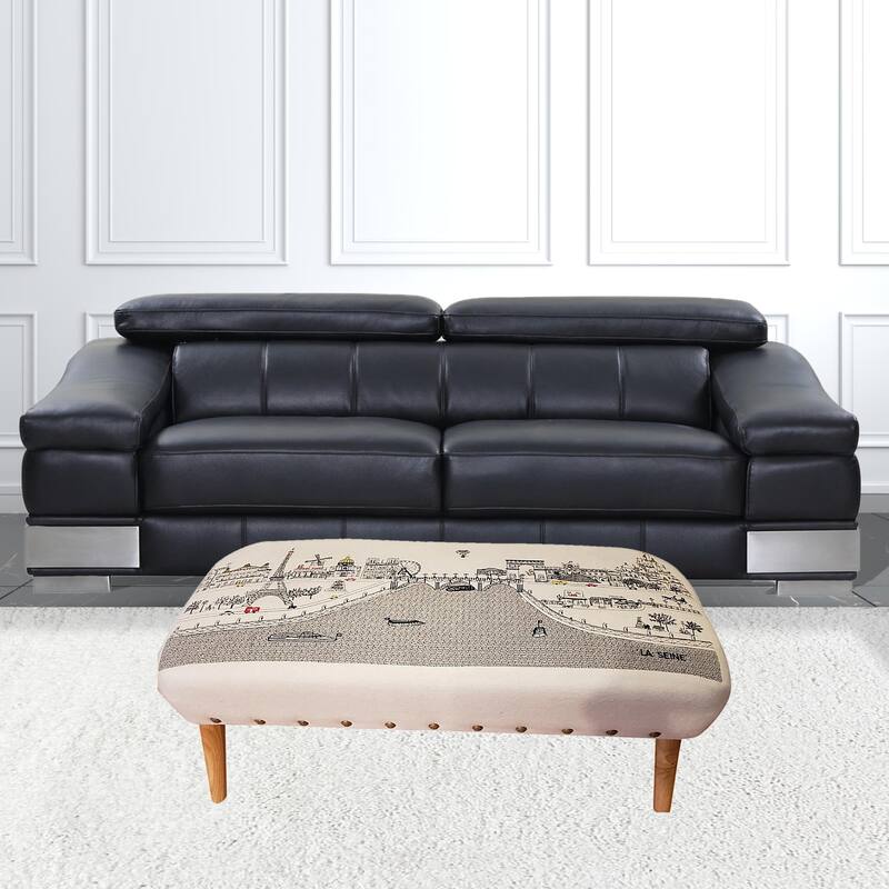 HomeRoots 38" NYC Daylight Skyline Embroidered Ottoman