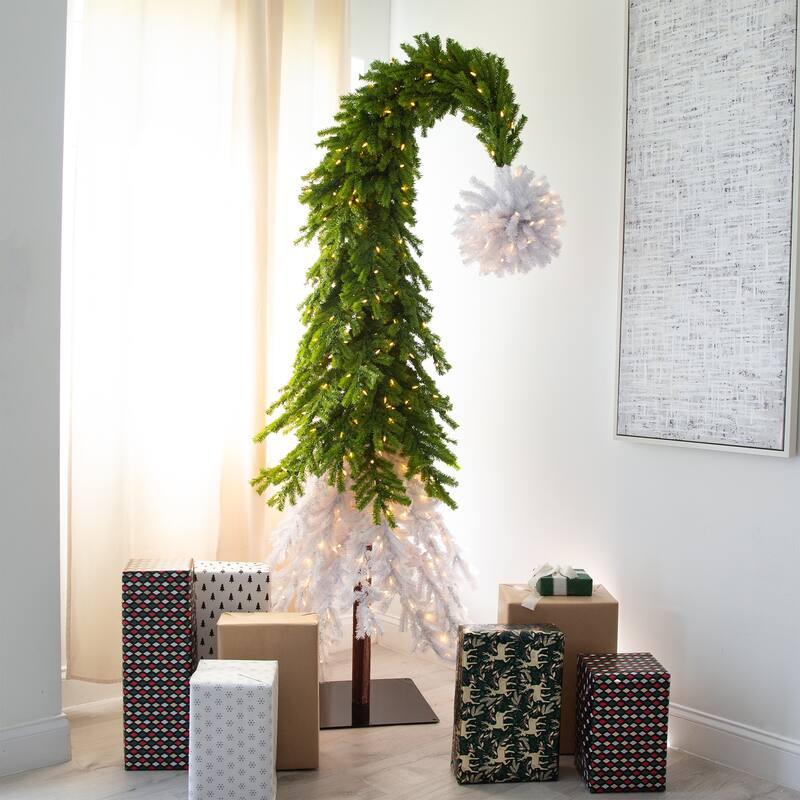 Pre-Lit Santa's Hat Artificial Pine Christmas Tree with Stand - 9’ - Warm White LED Lights - 9 Foot