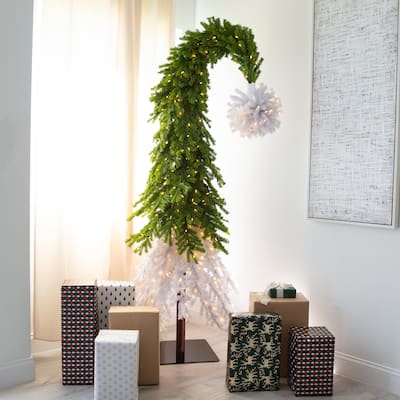 Pre-Lit Santa's Hat Artificial Pine Christmas Tree with Stand - 9’ - Warm White LED Lights - 9 Foot