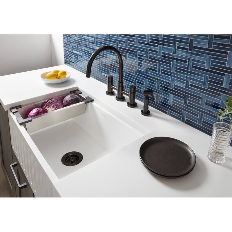 Kingston Brass Concord Two-Handle Gooseneck Bridge Kitchen Faucet with Brass Sprayer