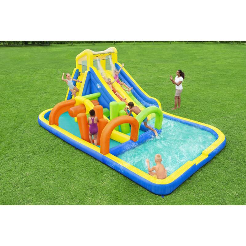 Bestway H2OGO! AquaRace Kids Inflatable Outdoor Water Slide Park with Air Blower - Multi - 236.22 x 147.64 x 98.43 inches