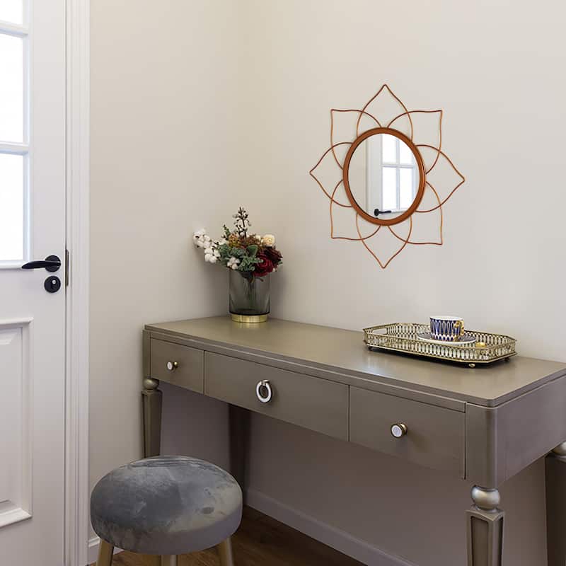Uniquewise Decorative 12.25-inch Flower Shape Rose Gold Metal Frame Mirror - Perfect for Living Room, Bedroom, Bathroom Vanity