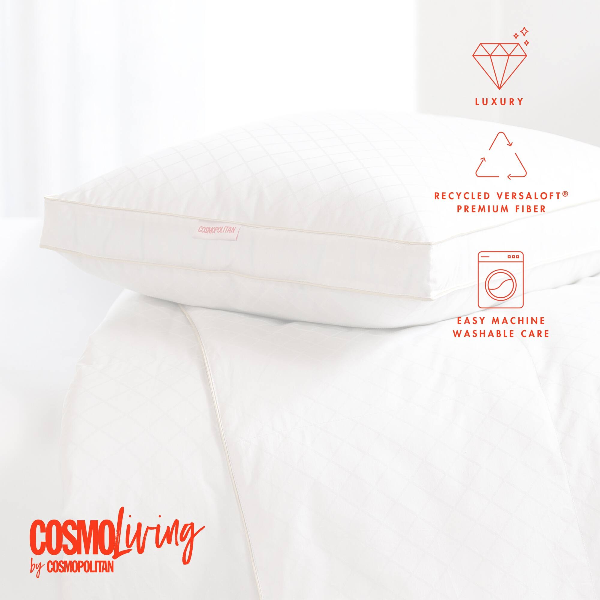 CosmoLiving by Cosmopolitan Diamond Luxe Gusset Pillow White Bed