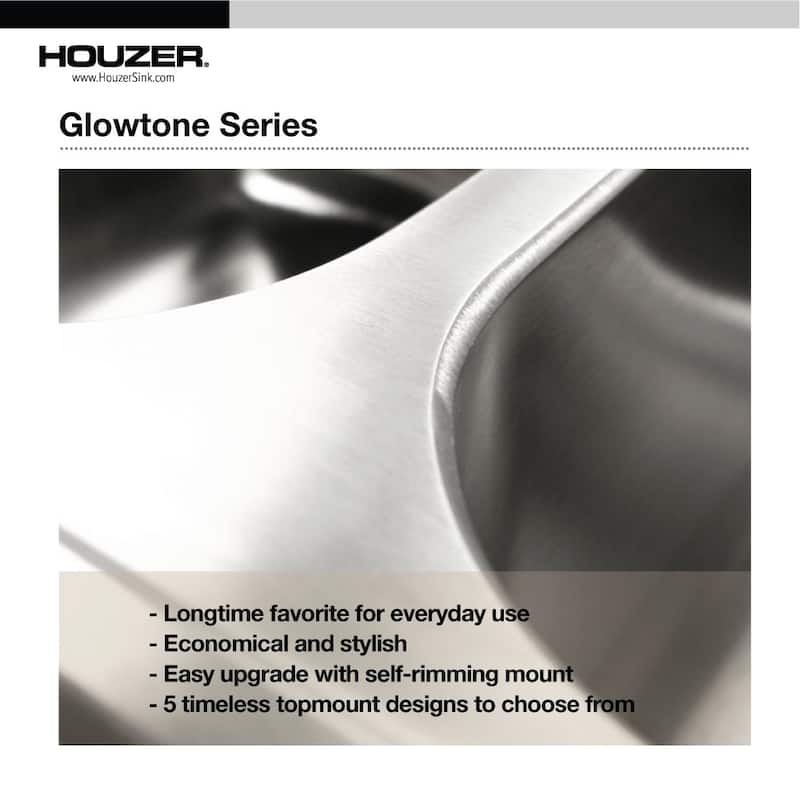 Houzer 2522-9BS3-C Glowtone 25" Drop In Single Basin Stainless Steel