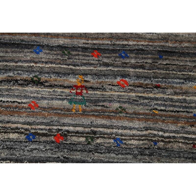Striped Tribal Gabbeh Oriental Area Rug Hand-Knotted Wool Carpet - 5'1"x 8'0"